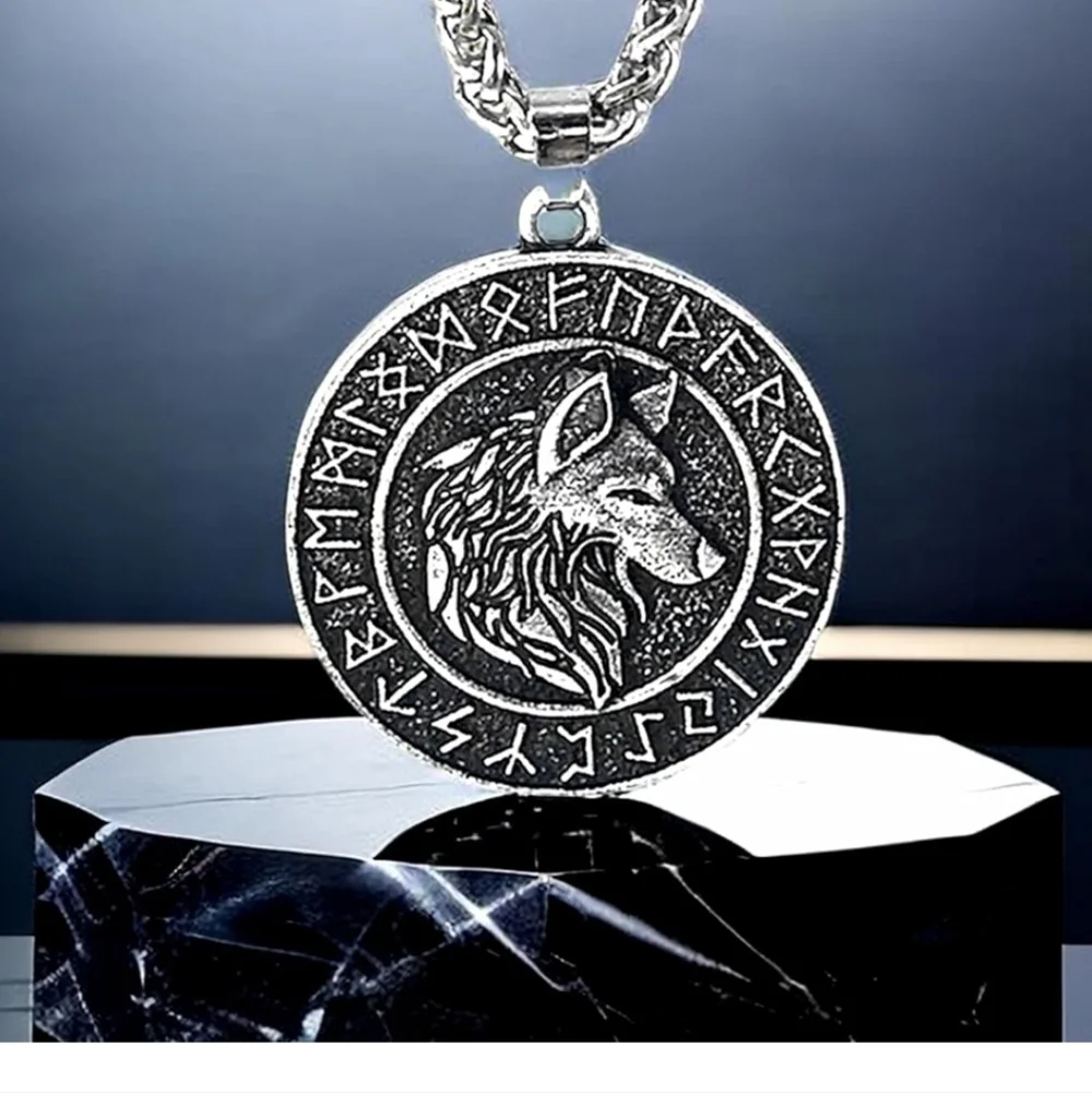 Wolf Pendant with Norse Runes